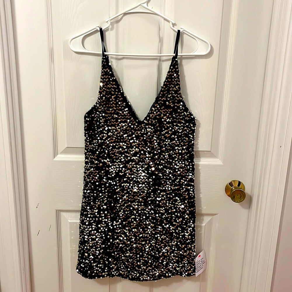 ASOS DESIGN mini cami dress in fluffy black sequin